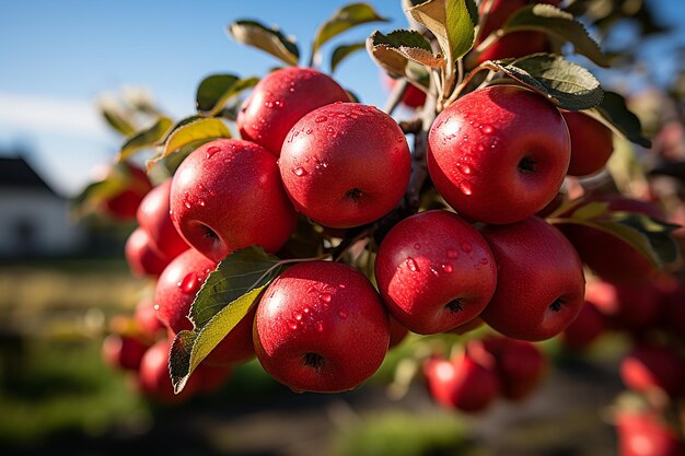 Mele rosse su un albero in un frutteto di mele