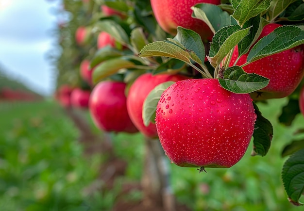 Mele rosse sugli alberi del frutteto