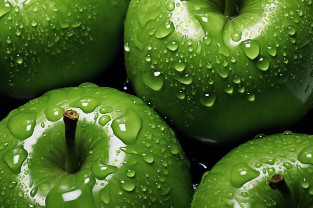 Mele verdi con gocce d'acqua da vicino DOF poco profondo