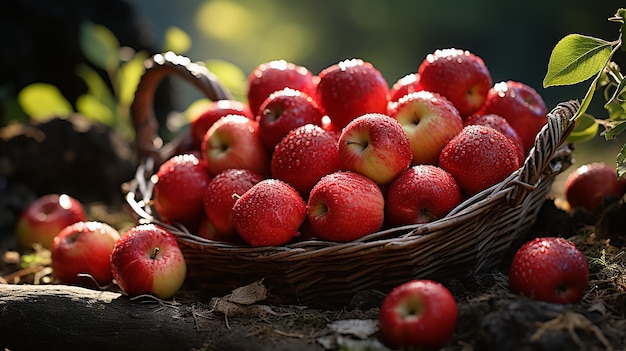 Meleto Cesto di mele rosse sull'erba verde