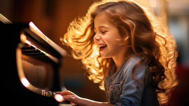 Melodie gioiose Una ragazza ride mentre suona melodie energiche al pianoforte