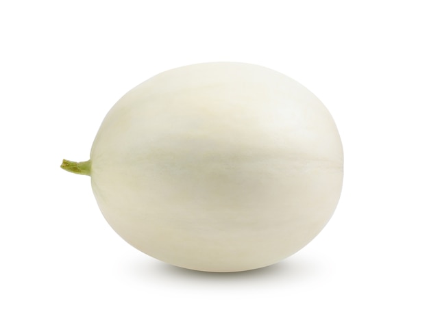 melone cantalupo bianco su sfondo bianco