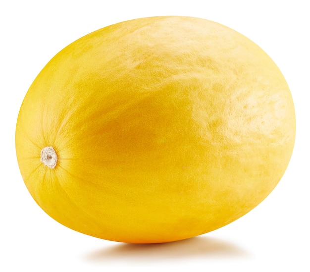 Melone galia giallo isolato su sfondo bianco. Melone verde.