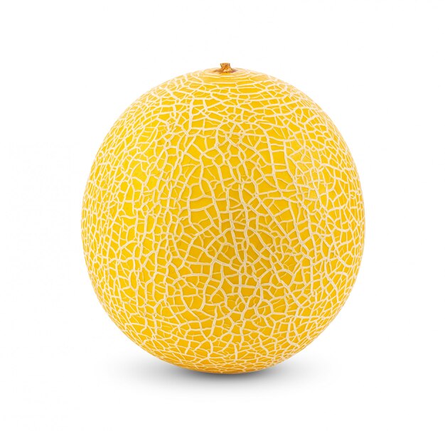 Melone giallo del cantalupo isolato su fondo bianco. piena profondità di campo