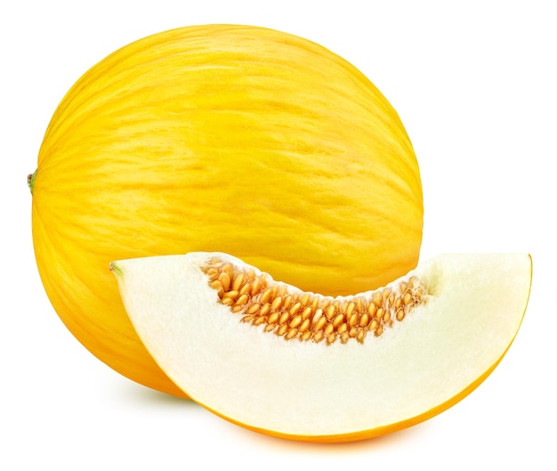 Melone isolato su sfondo bianco Melone fresco maturo Clipping Path