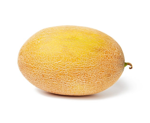 Melone maturo giallo rotondo isolato su bianco