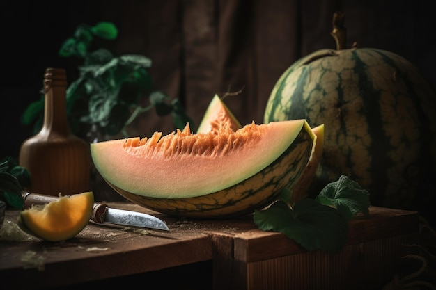 Melone succoso al crepuscolo pronto ad essere assaporato IA generativa