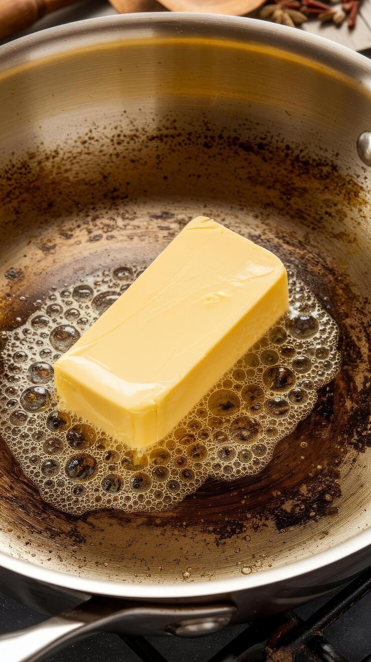 Melting butter for frying in pan