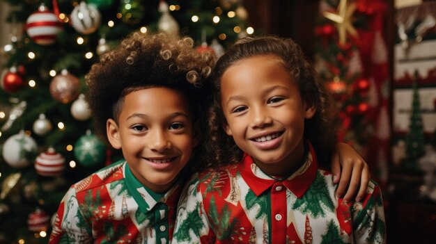 membri della famiglia nei loro maglioni di Natale pigiama felice Natale