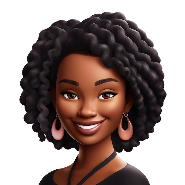 Memoji bella ragazza afroamericana donna su uno sfondo bianco Emoji personaggio di cartoni animati