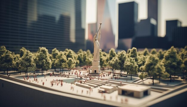 Memoriale minimo del 911 con oggetti in miniatura Concetto del Patriot Day dell'11 settembre