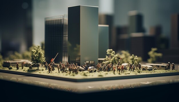 Memoriale minimo del 911 con oggetti in miniatura Concetto del Patriot Day dell'11 settembre