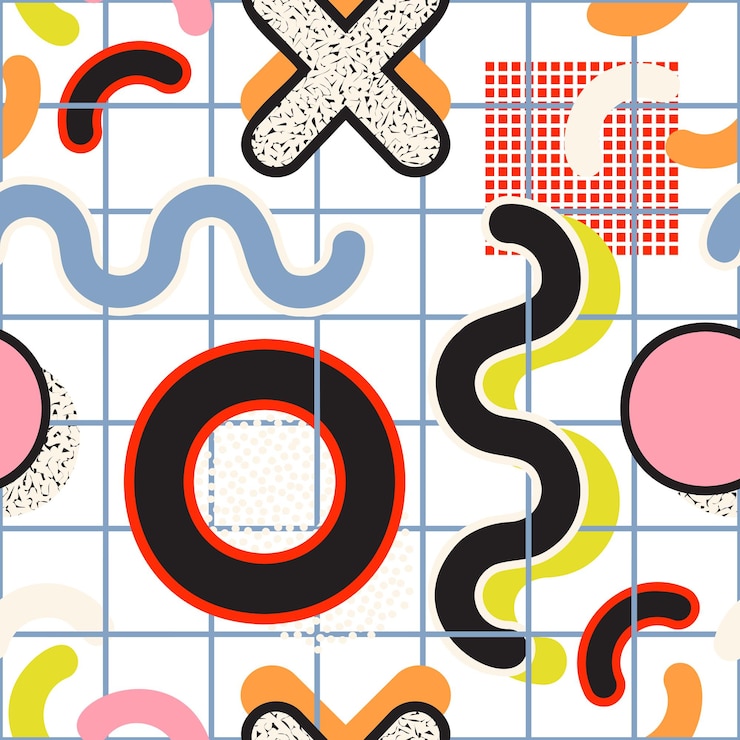 Photo memphis geometric seamless pattern