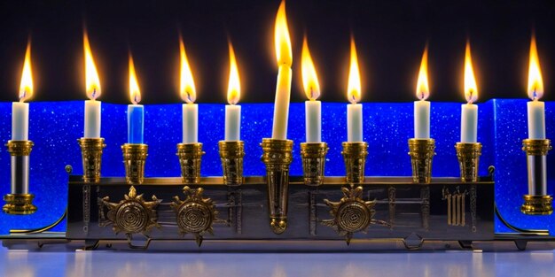 Menorah di Hanukkah con candele accese