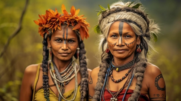Mentalità che è tradizionale una foto di due straordinarie donne tribali che posano fuori GENERATE AI