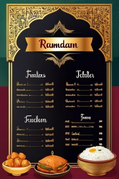 Menu alimentare speciale per il Ramadan Ifter menu card