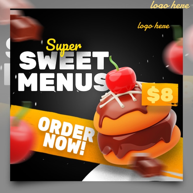 Menu super dolce torta modello di post banner social media