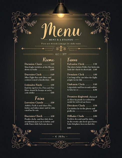 Menu vintage elegante Design Menu classico di ristorante con confine ornato