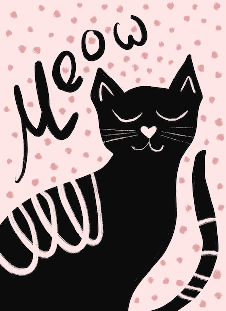 Meow Gattino dipinto a mano con gatto nero carino