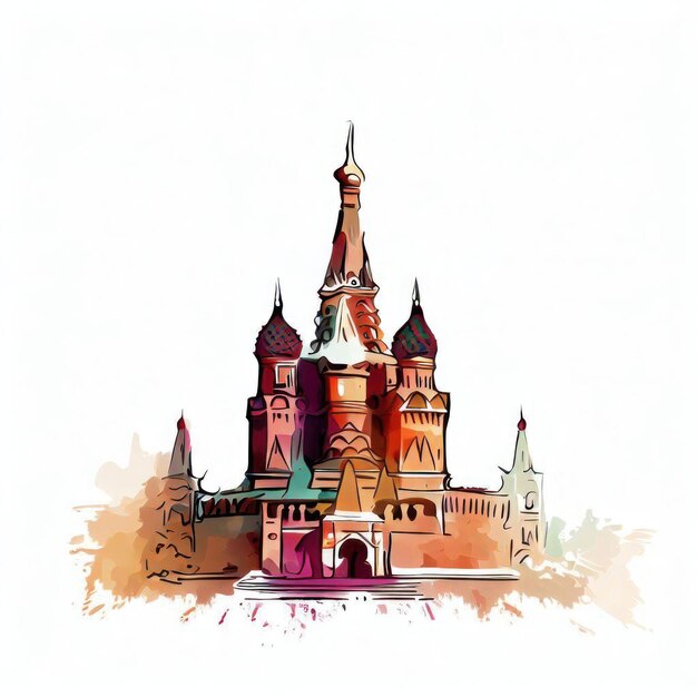 Meraviglia architettonica illustrazione ad acquerello del Cremlino Generative AI