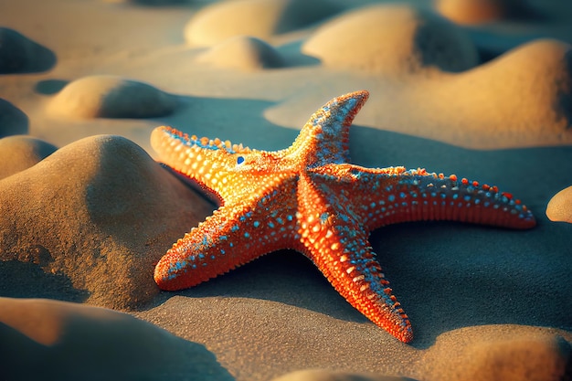 Meravigliosa bella stella marina sulla spiaggia con copia spazio