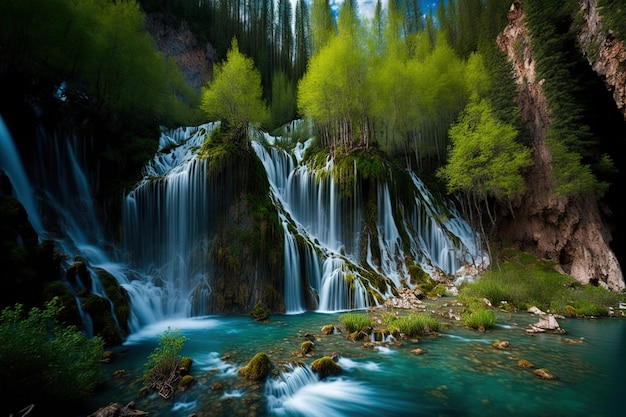 Meravigliosa cascata nella provincia di Jiuzhaigou