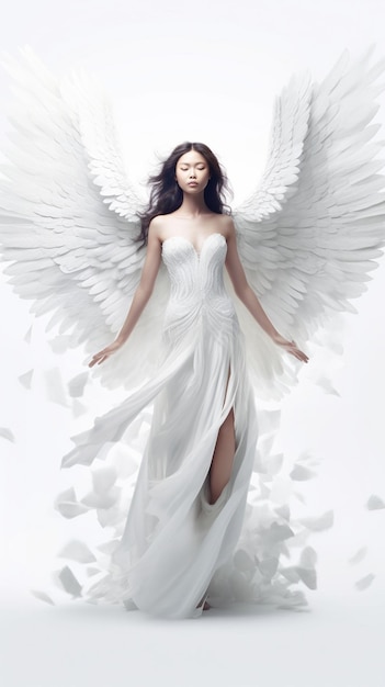 Meravigliosa e splendida donna angelo con abito ali massicce