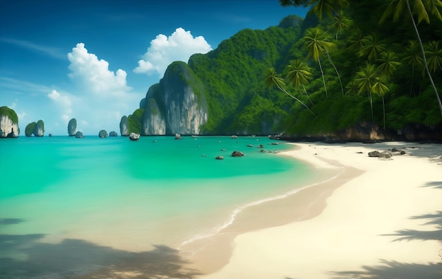 Meravigliosa spiaggia magica in Thailandia Illustrazione generativa di IA