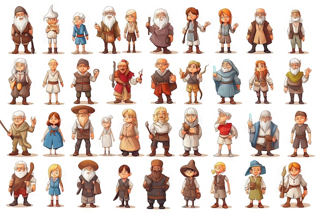 mercanti quest givers e villaggi gioco personaggi dei cartoni animati su sfondo bianco elementi di gioco npc