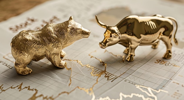 Mercato azionario e finanza background design per l'economia aziendale e l'inflazione globale oro toro e