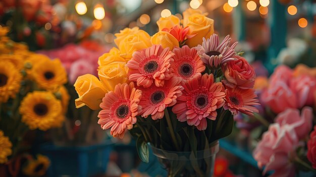 Mercato di fiori vivace fiori colorati atmosfera vivace e profumata