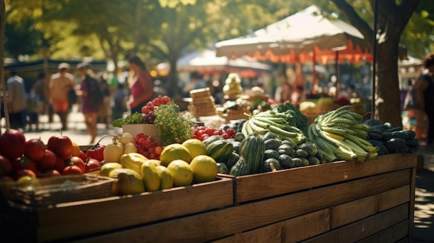 Mercato estivo degli agricoltori con ortaggi e frutta fresca