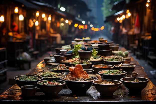 Mercato notturno di Hanoi Strada dello shopping Cibo e cultura IA generativa