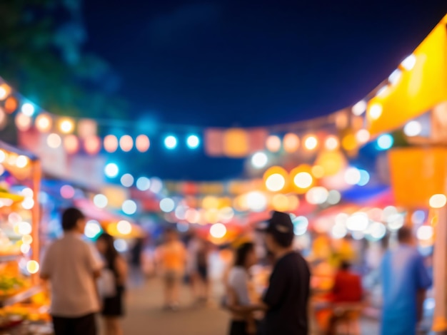 Mercato notturno sfocato astratto con sfondo bokeh di luci