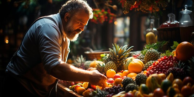 Mercato turco che vende frutta e verdura nel bazar venditore maschio bazar islamico immagine generata dall'AI