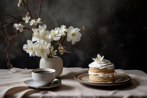 Meringue bianco e caffè su piatti