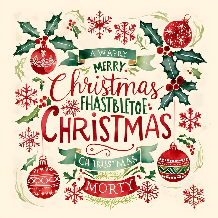 Merry Christmas font with Santa Claus in Christmas theme on white
