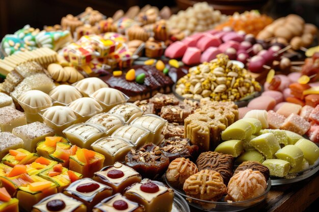 Mescolare dolci in piatti Varietà di Mithai pakistano