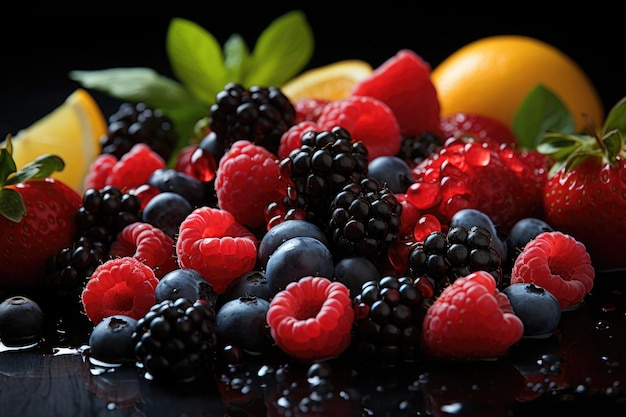 mescolare la frutta sul tavolo della cucina, pubblicità professionale, fotografia di cibo