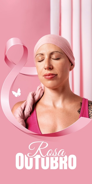 Mese di consapevolezza sul cancro al seno con testo di outubro rosa