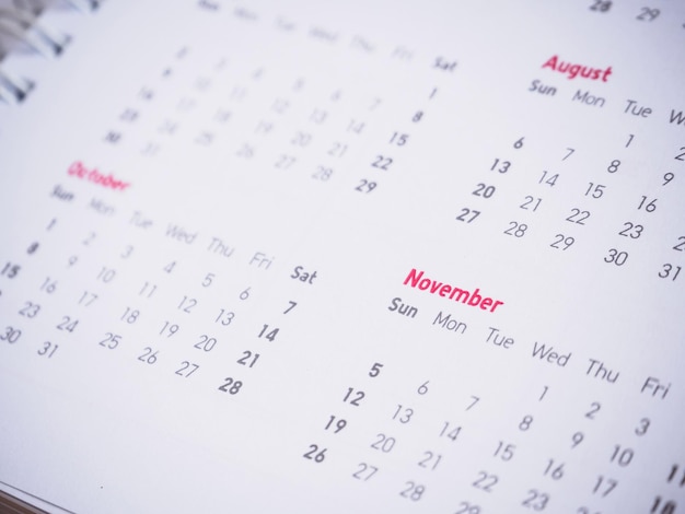 Mesi e date del calendario nuovo anno 2017