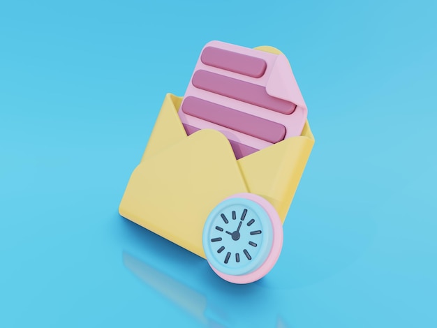 Messaggio 3d in attesa o grafica e-mail per illustrazione o icona in rosa giallo e blu