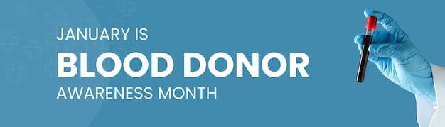 Messaggio di donazione di sangue alle persone con un tubo di sangue su sfondo blu