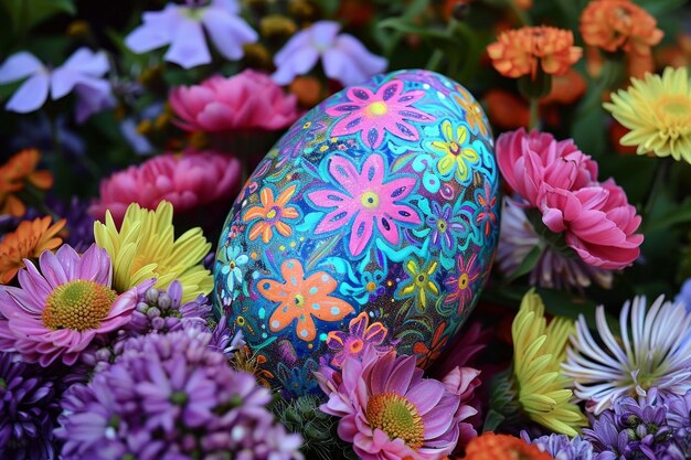Messaggio di pace di Pasqua Un uovo brillantemente decorato con un simbolo di pace annidato in un letto