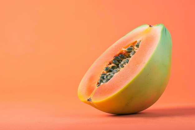 Metà di papaya su sfondo rosa