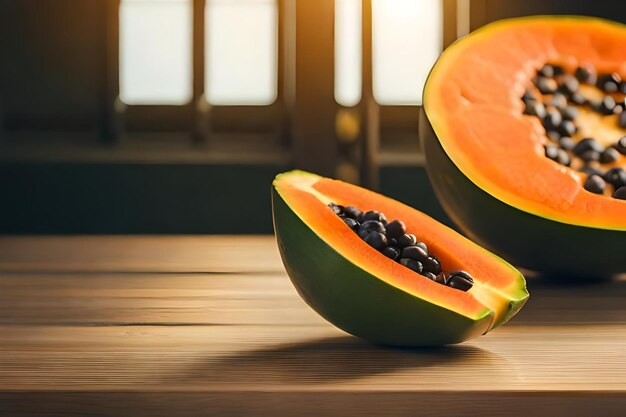 metà di un melone con semi neri