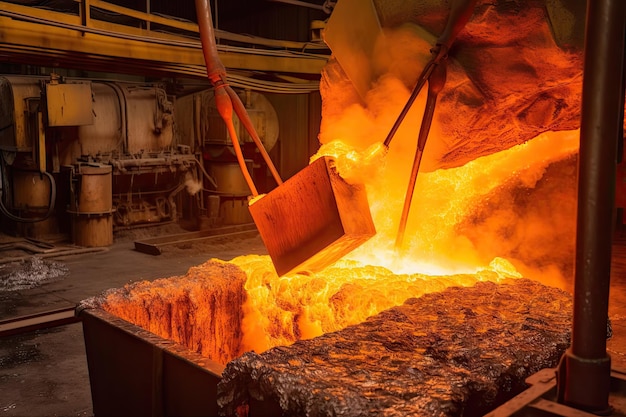 Metalli fusi in un forno per il riutilizzo e il riciclaggio