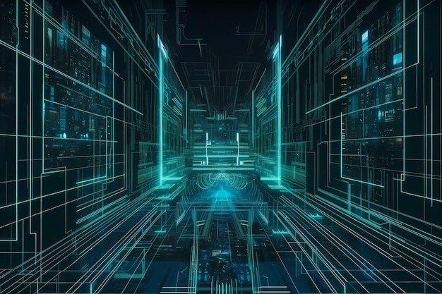 Metaverse City Cyber Data Hub futuristico con tecnologia all'avanguardia