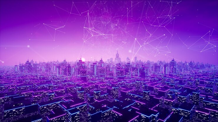 Metaverse city with connection 3d render