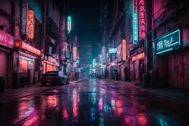 Metaverse Cyberpunk Alley Nighttime Neon District